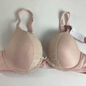 Cacique Boost Plunge Bra Wire Nylon Lace Size 34B Peach Smooth NWT New
